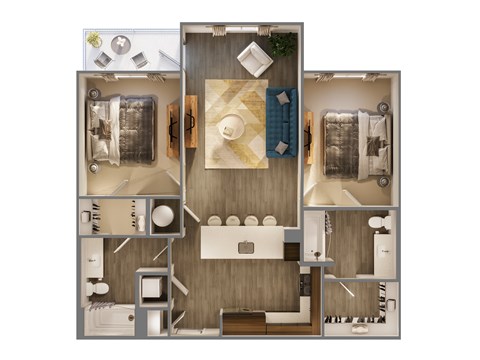 Floor plan for 2 beds, 2 baths, 953 sqft